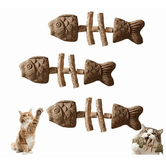 Purrident - Fix Your Cat's Dental Health, Creative Fish Bone Cat Toy – Wooden Catnip Teeth Cleaning Stick, Natural Fishbone Cat Dental Toy, Durable Feline Tooth Care Tool - 3Pcs(B)