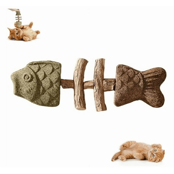 Purrident - Fix Your Cat's Dental Health, Creative Fish Bone Cat Toy – Wooden Catnip Teeth Cleaning Stick, Natural Fishbone Cat Dental Toy, Durable Feline Tooth Care Tool - (A)