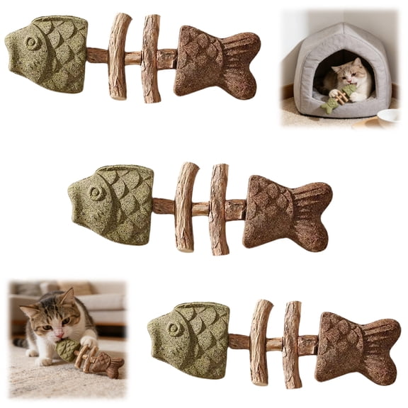 Purrident - Fix Your Cat’s Dental Health, Natural Dental Chew Toy for Cats, Fishbone Shape with Catnip & Silvervine, Durable Feline Tooth Care Tool, Multi-Flavor Options (3PCS)