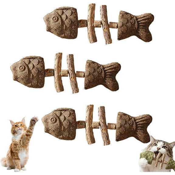 Purrident - Fix Your Cat’s Dental Health, Natural Dental Chew Toy for Cats, Fishbone Shape with Catnip & Silvervine, Durable Feline Tooth Care Tool, Multi-Flavor Options (3PCS-B)