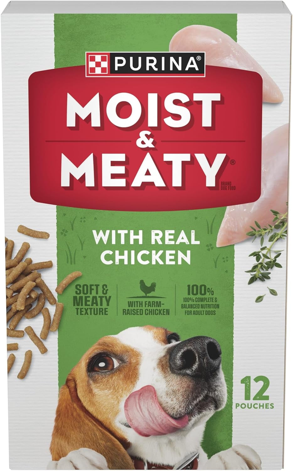 Purrina Moist and Meat Soft Dog Food, Real Chicken Recipe, Wet Dog Food