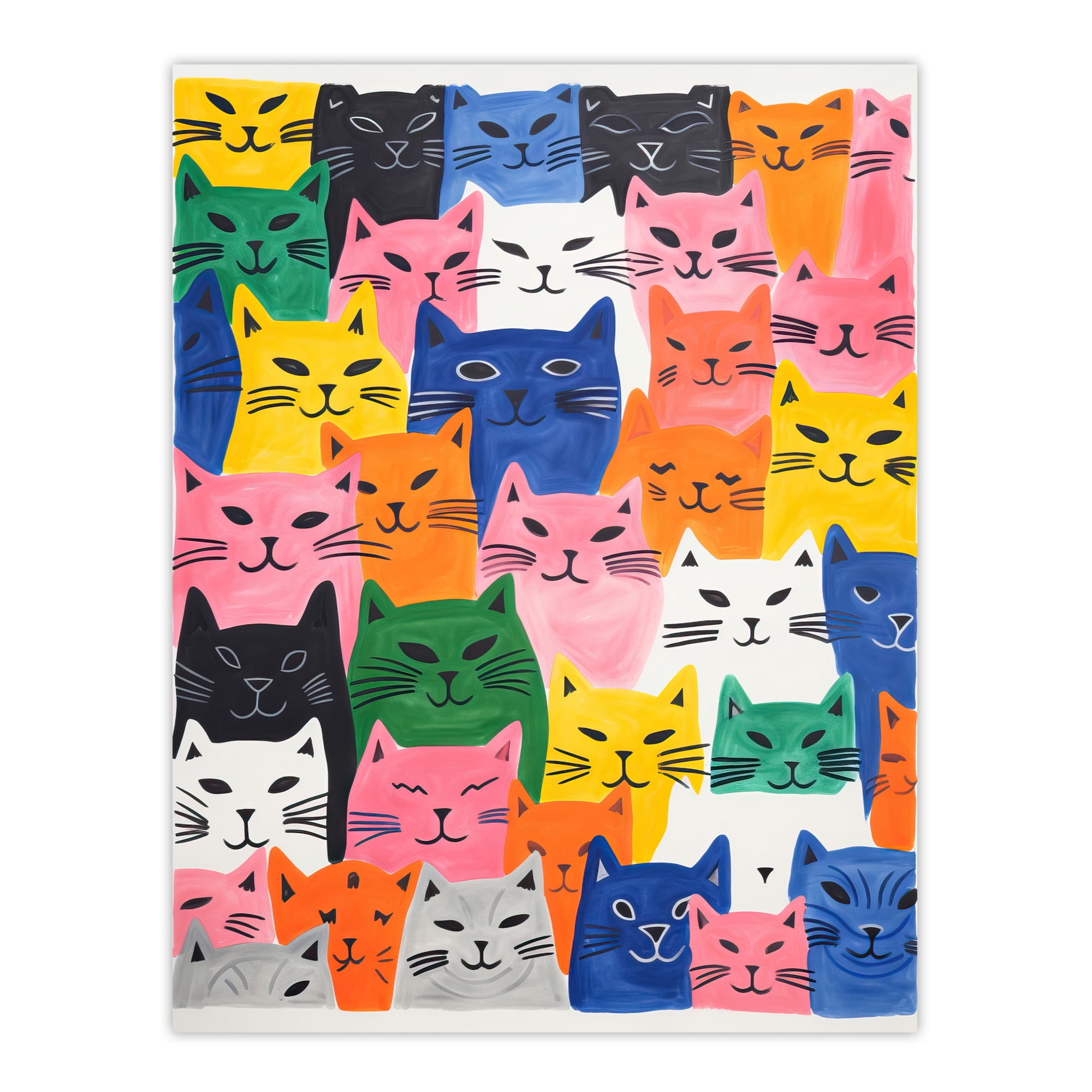 Purring Pussycats No1 Happy Cats Drawing Bold Colourful Modern Pastel