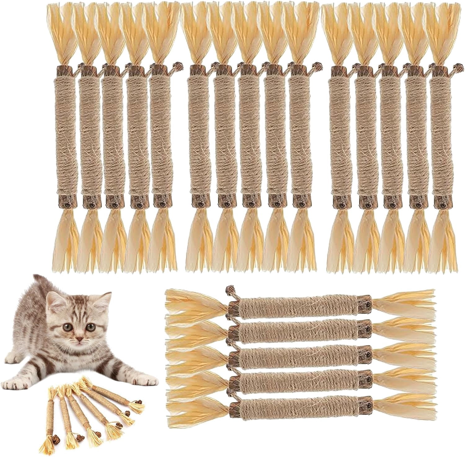 Purriq Natural Silvervine Dental Sticks, Puriq Comfora Pure Silvervine Dental Sticks for Cats, 5/10/15/20PCS Cat Chew Toy for Teeth Cleaning Interactive Chew Sticks for Indoor Cats& Kittens (20Pcs)