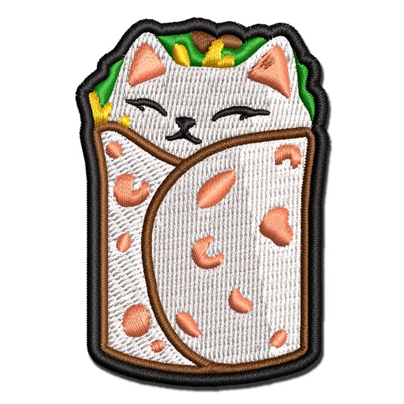 Purrito Cat Burrito Tortilla Wrap Applique Multi-Color Embroidered Iron-On Patch - 2.0 Inch Mini