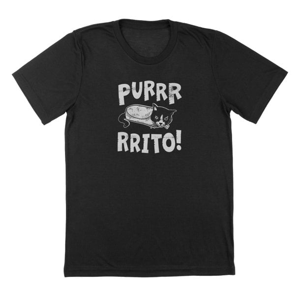 Purrito Humor Cute Cat Graphic Black T-Shirt For Men Cotton Short