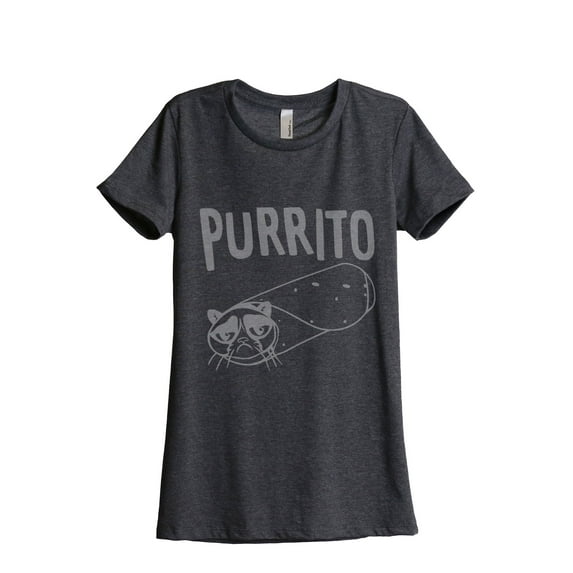 Purrito Women's Fashion Relaxed T-Shirt Tee Charcoal Grey Medium