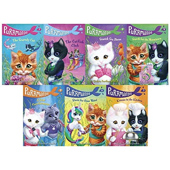 Purrmaids Book Series 7-Book Set includes The Scaredy Cat, The Catfish Club, Seasick Sea Horse, Search for the Mermicorn, A Star Purr-formance, Quest for Clean Water, and Kittens in the Kitchen