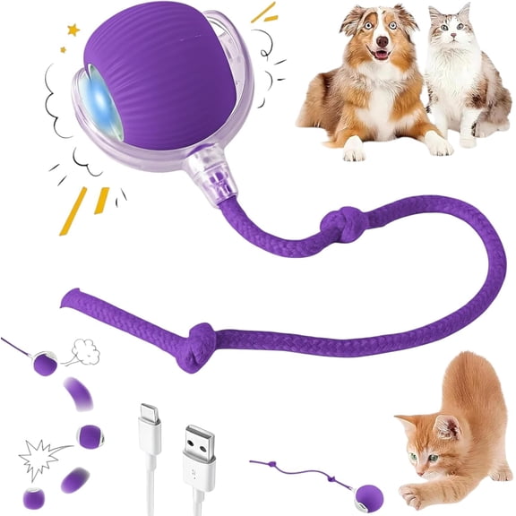 Purrmitive Durable Interactive Cat Toys for Indoor Cats, Dog Toys Ball, Rolling Pet Ball, Smart Automatic Cat Chase Balls Toy, Interactive Dog Toys Speedy Tail,Kitten & Cat Toys Interactive