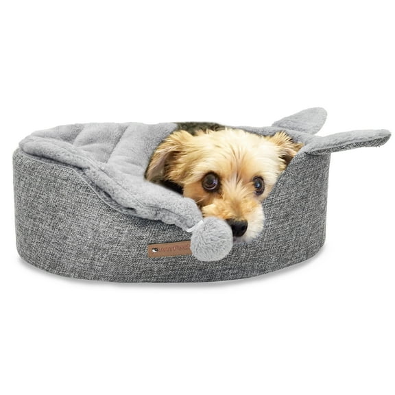 Purrrfect Life Small Hooded Bolster Pet Bed with Attached Blanket, Solid