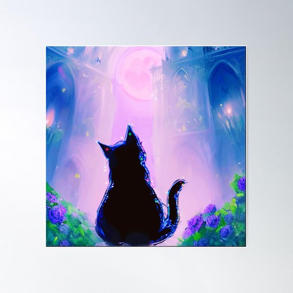 Purrrfect Moonlight Poster Wall Art, Modern Wall Decor For Living Room Bedroom, 30x30 UNFRAMED