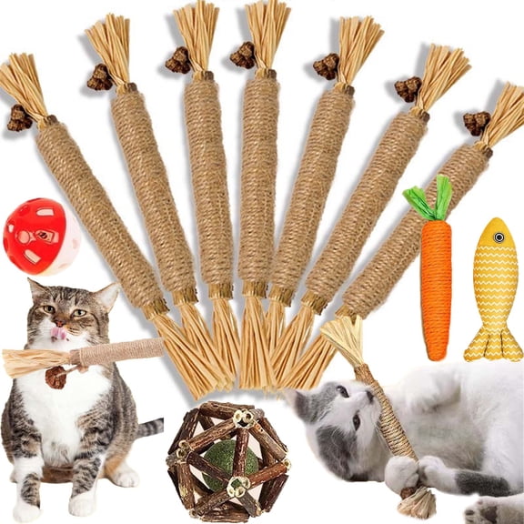Purrsak Cat Chews, Teeth Cleaning Cat Chew Toy, 100% Matatabi & Raffia Dental Care, Promote Oral Health, Stress Relief & Exercise, Chew Treats for Cats