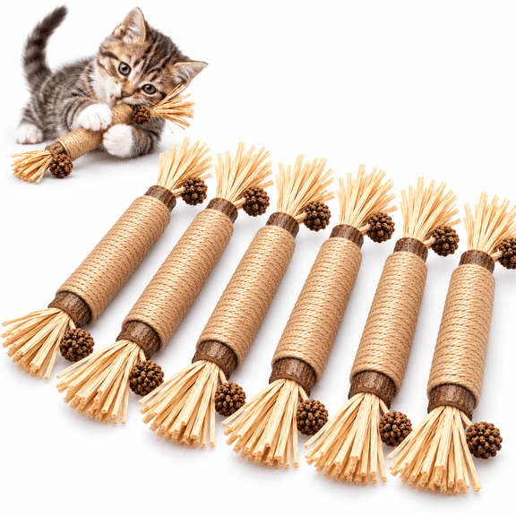 Purrsak Silvervine Dental Sticks for Cats, Natural Wood Bite Toys with Firm Texture, Interactive Cat Enrichment Sticks for Rolling, Pawing and Play