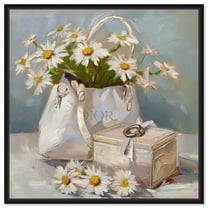 Purse And Daisies II Chic Farmhouse Canvas Wall Art by Art Remedy, Black Floater Frame, 12"x12"