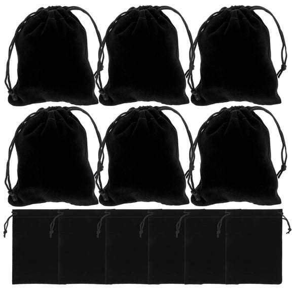 REOFLYUP Trinket Bags Flannel Drawstring Bag Black 12pcs 3.5*4.7in
