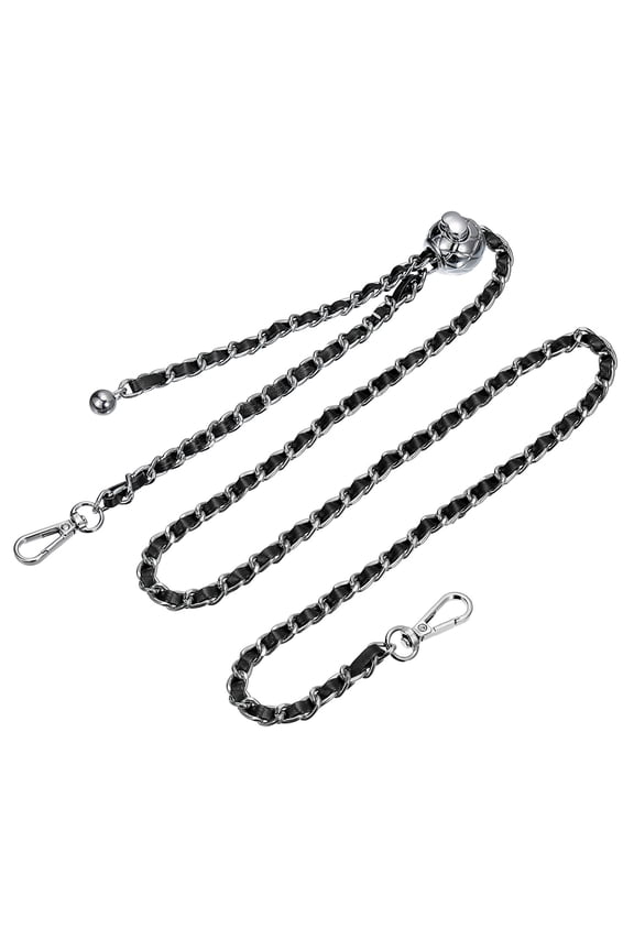 Purse Chain Strap, 47 Inch Leather Iron Chain Strap Adjustable Handbag Chains Cross Body Replacement Black/Silver Tone