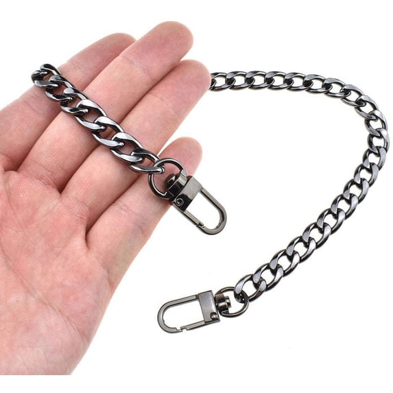 Purse Chain Strap Length 7.9 inches Bright Black for Shoulder Cross Body Sling Purse Handbag Clutch Replacement Strap Comfortable Flat 0.4” Wide Enough 2.4mm Extra Thick Metal Strap 1 Pack