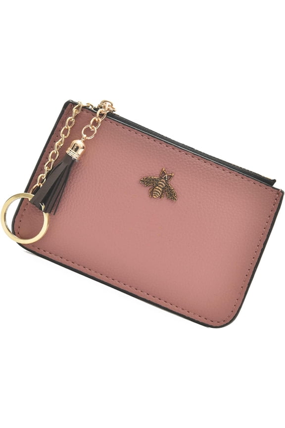 Purse Change Wallet Pouch Leather Card Holder with Key Chain Tassel Zip()