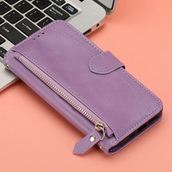 Purse Cover for iPhone XR, Zipper Design Shock-Absorbtion Folio Cover, with Kickstand Card Slots Magnetic Wrist Strap Flip Case for iPhone XR (6.1 Inch),Purple