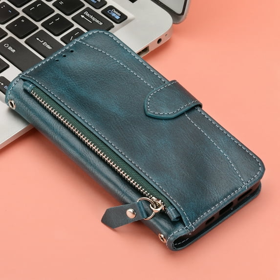 Purse Cover for iPhone XS/X, Zipper Design Shock-Absorbtion Folio Cover, with Kickstand Card Slots Magnetic Wrist Strap Flip Case for iPhone XS/X (5.8 Inch),Green
