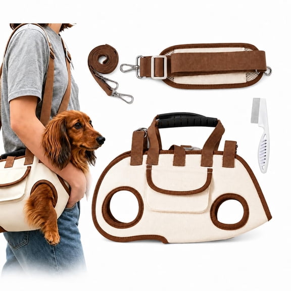 Purse Dog Carrier, Hands-Free Sling Bag with Durable Oxford Fabric, Breathable Mesh, Wide Opening, Safety Leash and Adjustable Strap for Small Pets