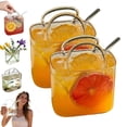 thumbnail image 1 of Purse Drinking Glass 26 oz Handbag Shaped Decorative Glass with Straw for Juice Tea Cocktails, 1 of 10