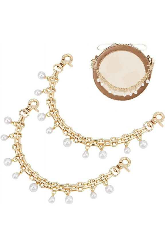 Purse Extender 2pcs 9.8 Inch Decorative Bag Strap Golden Alloy Bag Chain Strap with ABS Pearl Charms Replacement Handle Bag Chain Straps Charms for Women Crossbody Shoulder Bag