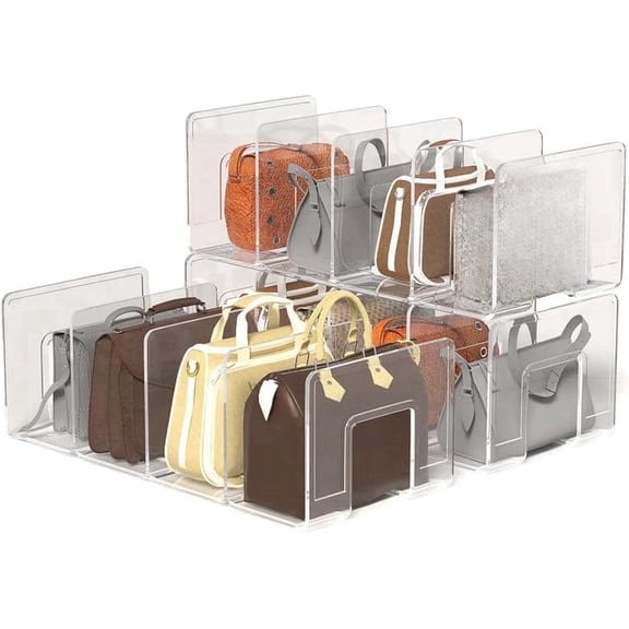 Purse Handbag Organizer 4 Sections Bag Closet Shelf Divider Purse Display Stand Handbag Storage Organizer Clear Desk File Sorter Stand Holder Bookshelf 13 x 6 x 5 Inches (4pcs upright)