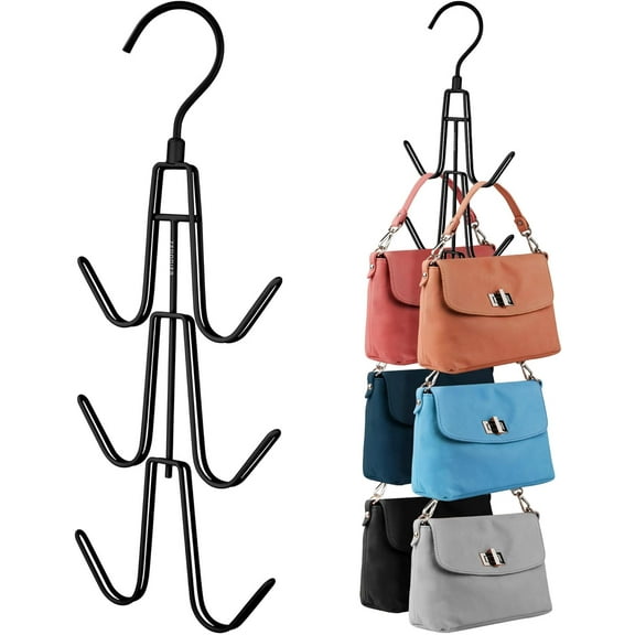 Purse Hanger Organizer for Closet, Hanging Bag Holder, Keeping Purses Visible and in Good Condition, Metal Handbag Storage Hook Backpack Rack Space Saving Hanger, Black