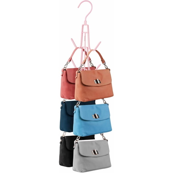 Purse Hanger Organizer for Closet, Hanging Bag Holder, Keeping Purses Visible and in Good Condition, Metal Handbag Storage Hook Backpack Rack Space Saving Hanger, Pink