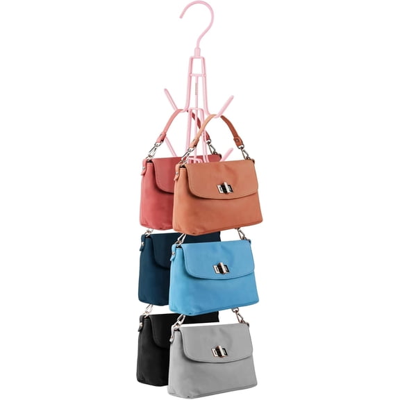 Purse Hanger Organizer for Closet, Hanging Bag Holder, Keeping Purses Visible and in Good Condition, Metal Handbag Storage Hook Backpack Rack Space Saving Hanger, Pink