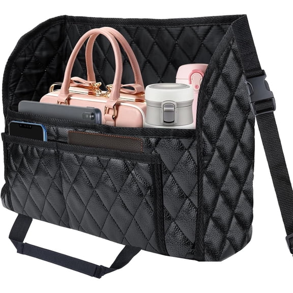 Purse Holder Between Seats, Leather Auto Front Seat Handbag Organizer Pocket, Large Capacity  Net Pocket Handbag Holder, Backseat Barrier Storage Bag Fits for , , SUV