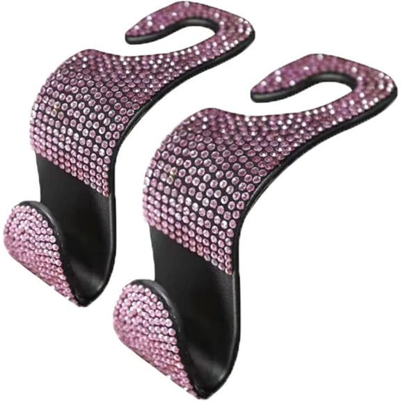 Purse Hook for Car, Bling Rhinestones Car Headrest Hooks Universal Auto Hooks Car Purse Hook Purse Holder for Car, Car Seat Hooks for Shopping Bag, Handbag, Purse, Bottle (2 Pack - Pink)