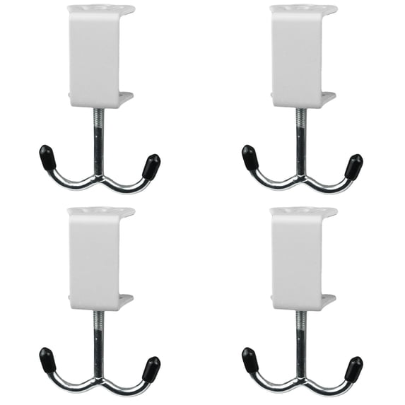 Purse Hooks for Table, 3.5-4.6 in Adjustable Desk Mount Hook, Heavy Duty Alloy Clamp Double Hooks for Office, Space Saving Organizer for Handbag, Backpack, Headphone, Easy Installation,White*4