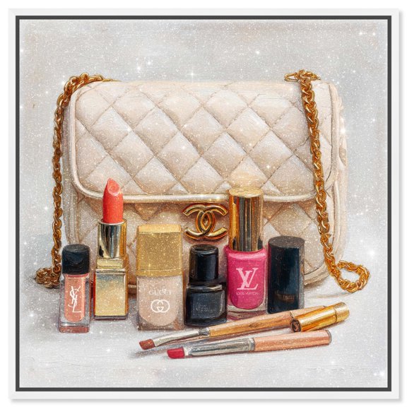 Purse Makeup Assortment Canvas Print Fashion Wall Art by Art Remedy, White Frame, 20 x 20