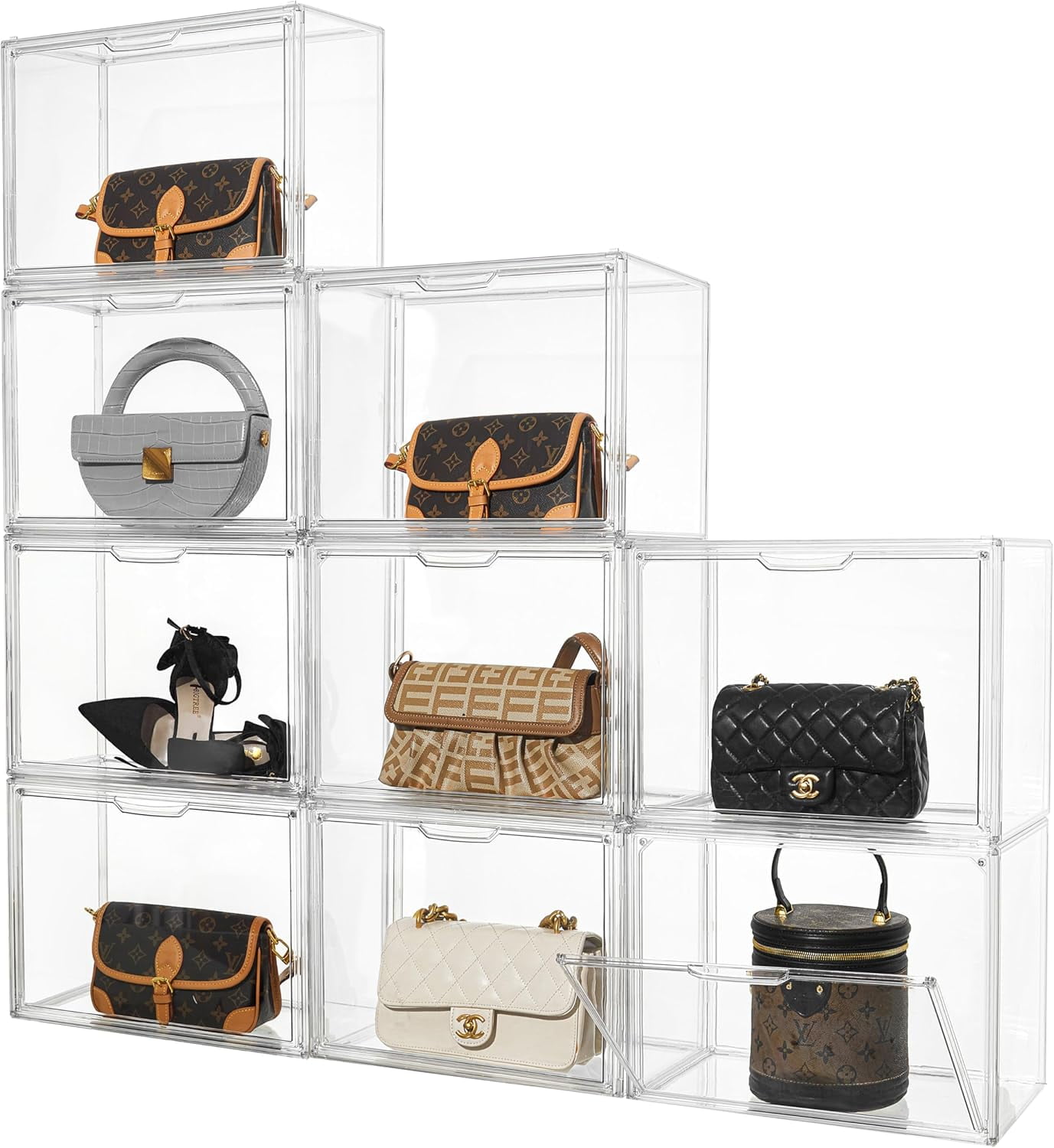 Acrylic Display Case With Lid - Stackable Clear Box For Handbags, Shoes, Hats, Toys & Collectibles
