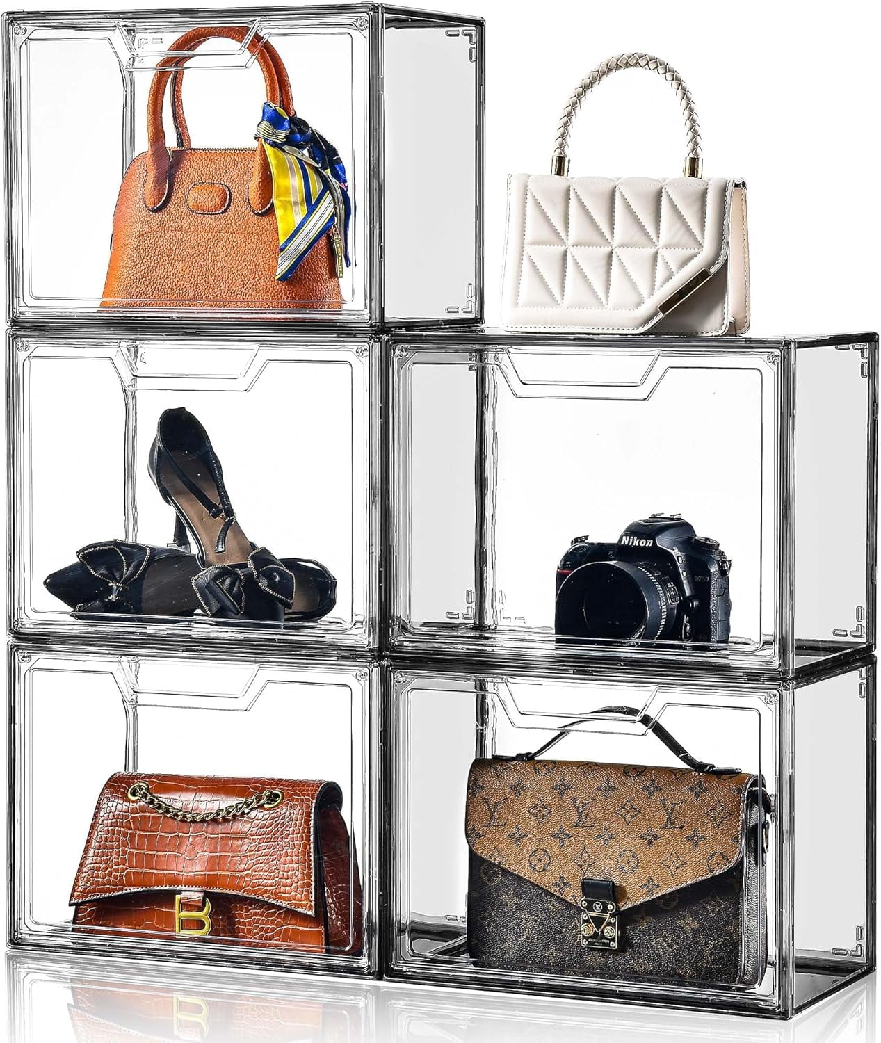 Purse Organizer for Closet Clear Acrylic Display Case for Handbag Organizer Purse Storage Box with Magnetic Door Dustproof Storage Bins for Book