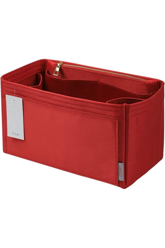 Purse Organizer Insert For Handbags, Silky Touching Bag Organizer Insert With Bottle Holder, Perfect for Speedy, Neverfull, Tote, ONTHEGO, Artsy, Handbag and More (Mini, Silky Red)