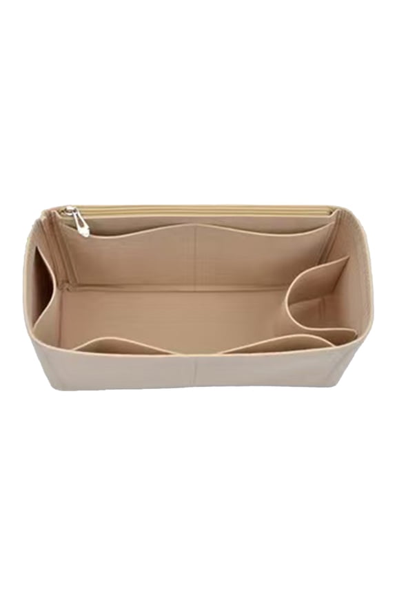 Purse Organizer Insert, Inner Liner Bag with Zipper Pockets, Storage for Makeup & Phone, Beige Organizer Tote