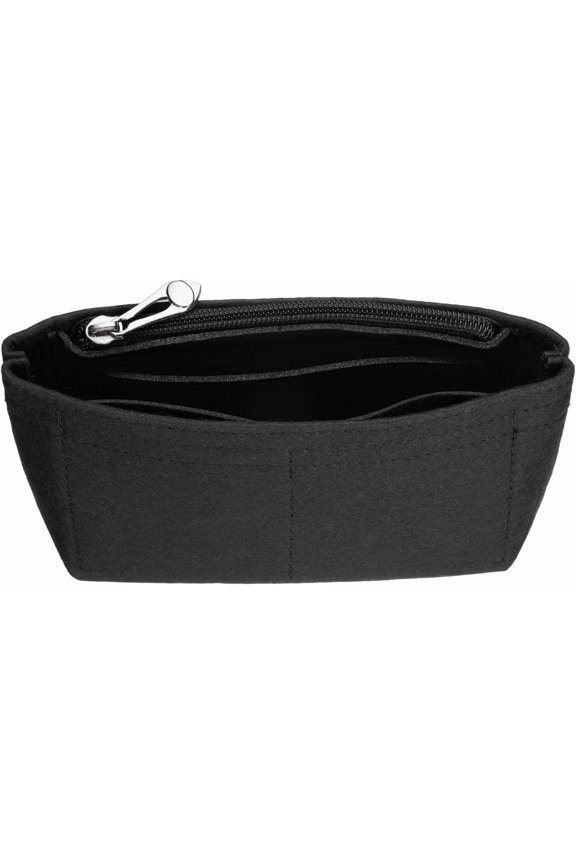 Purse Organizer Insert, Small Felt Handbag Mini Bag Storage & Finishing Inner Liner with Zipper for Chic Backpack Tote Shoulder Bags, Black
