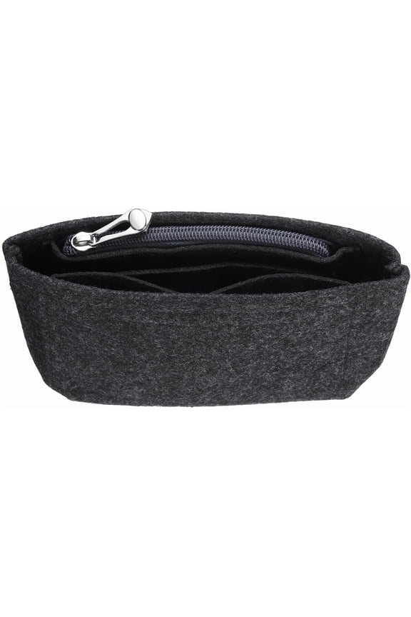 Purse Organizer Insert, Small Felt Handbag Mini Bag Storage & Finishing Inner Liner with Zipper for Chic Backpack Tote Shoulder Bags, Dark Gray