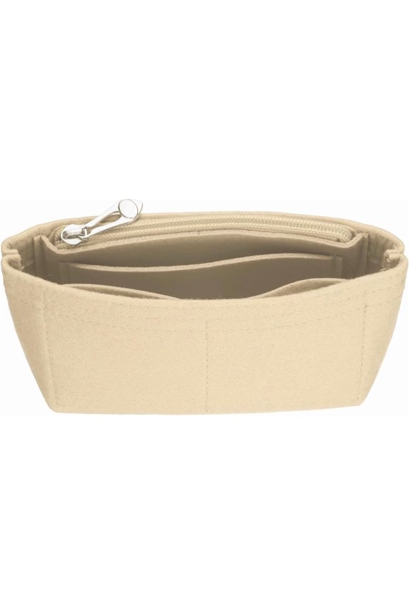 Purse Organizer Insert, Small Felt Handbag Mini Bag Storage & Finishing Inner Liner with Zipper for Chic Backpack Tote Shoulder Bags, Khaki