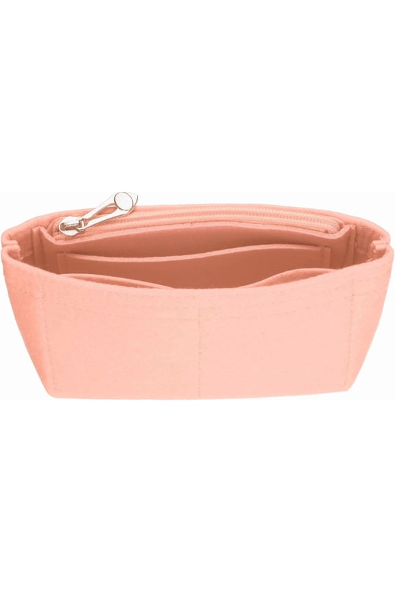 Purse Organizer Insert, Small Felt Handbag Mini Bag Storage & Finishing Inner Liner with Zipper for Chic Backpack Tote Shoulder Bags, Pink