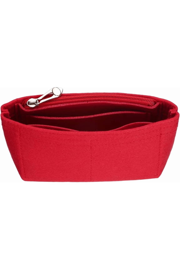 Purse Organizer Insert, Small Felt Handbag Mini Bag Storage & Finishing Inner Liner with Zipper for Chic Backpack Tote Shoulder Bags, Red