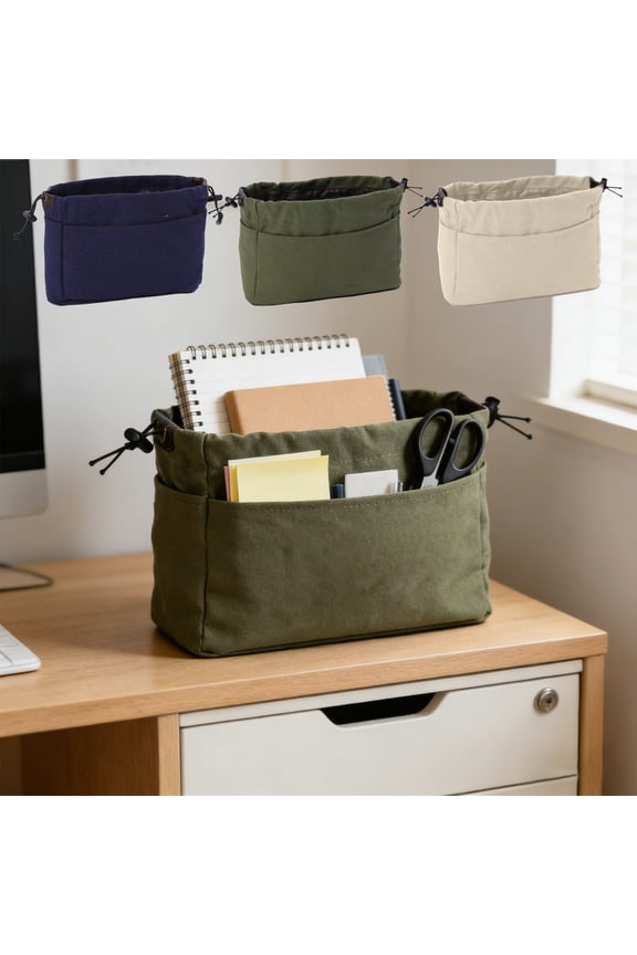 Purse Organizer Insert for Tote Bag, Drawstring Make Up Organizer Bag Cosmetic Bag, Small Canvas Purse with Multiple Pockets, Bag Insert Organizer for Inside Handbag and Daily Use (Dark Blue)