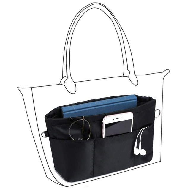 Purse Organizer Insert with zipper, Nylon fabric Storage Bag with