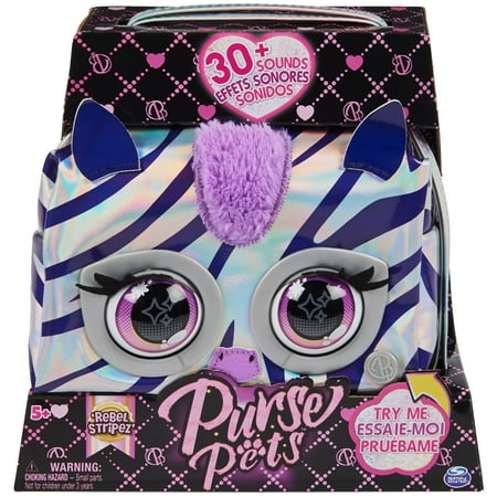 Purse Pets, Metallic Mood Rebel Stripez, Interactive Pet Toy and Crossbody Shoulder Bag with over 30 Sounds and Reactions, Kids Toys for Girls