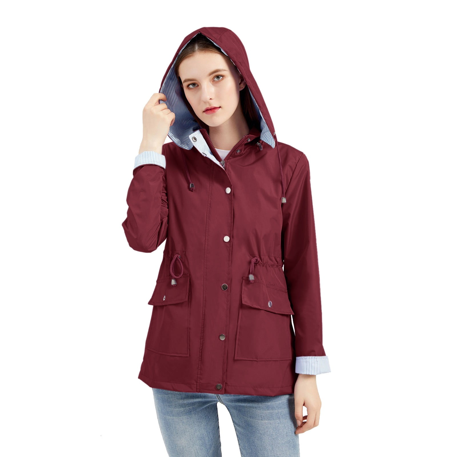 Purse Raincoat Womens Autumn Winter Solid Color Hooded Pockets Jacket Ladies Windbreaker Hooded Winter Jacket Women Womens Rain Coats Active Jacket
