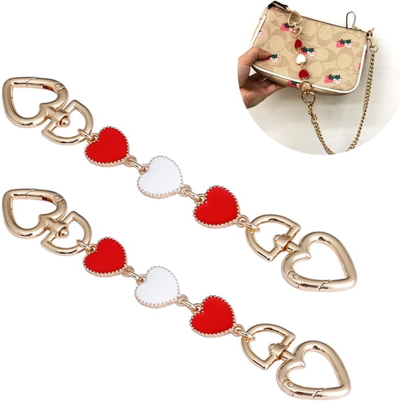 Purse Strap Extender for LV Pochette Accessory, Metal Chain Handbag Handle Replacement Crossbody Shoulder Bag Charms (2 Pack Red-White-red)