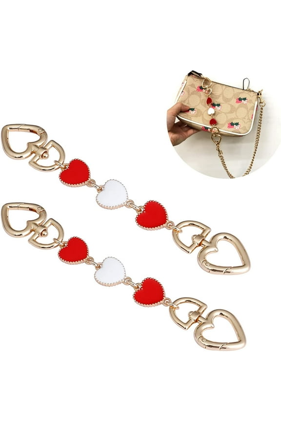 Purse Strap Extender for LV Pochette Accessory, Metal Chain Handbag Handle Replacement Crossbody Shoulder Bag Charms (2 Pack Red-White-red)