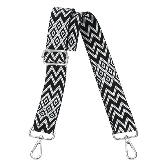 Purse Straps Replacement Crossbody, 1.5 Inch Wide Shoulder Bag Strapwith Silver Buckle, Black & White Geometrical